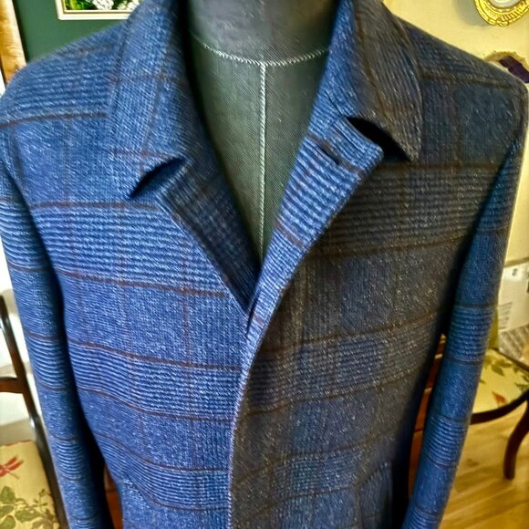 Loro Piana Neiman Marcus IT 50R NEW Mens Navy Plaid Dream Coat 100% Wool RT1995$ - Picture 9 of 14